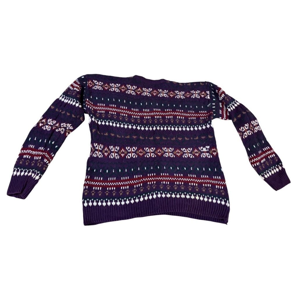 Vintage Eddie Bauer Fair Isle Sweater L Chunky Knit Cozy 100% Cotton Prince USA - Picture 2 of 7